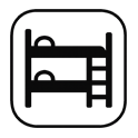 Black and white icon of a bunk bed, representing bed lofting or housing furniture setup.