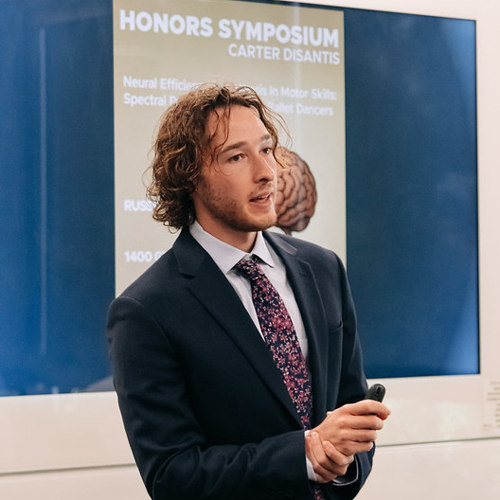 Student giving a presentation