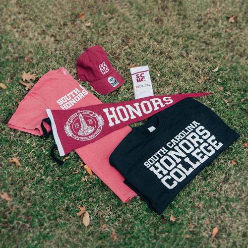 flat lay of Honors merchandise