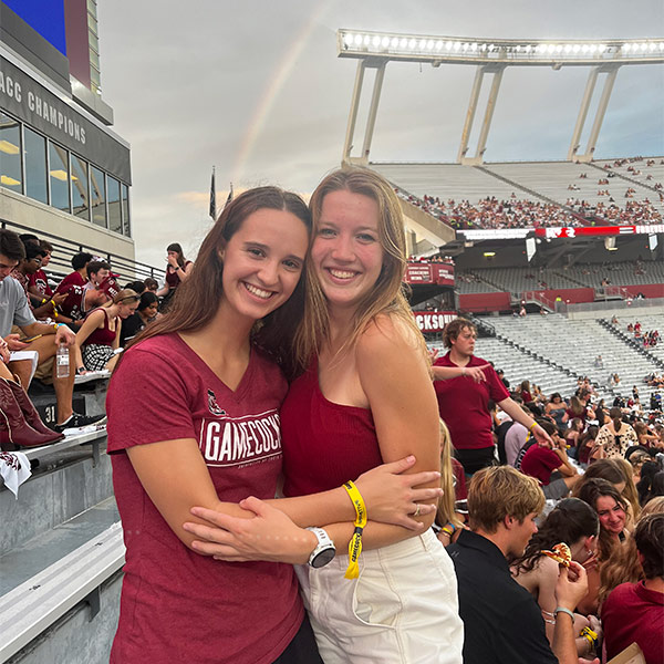Olivia Hoyhtya, right, and a friend at a USC football game